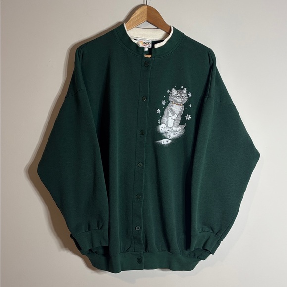 Vintage Morning Sun Cat Cardigan Grandma Cottage 3XL - Picture 2 of 4